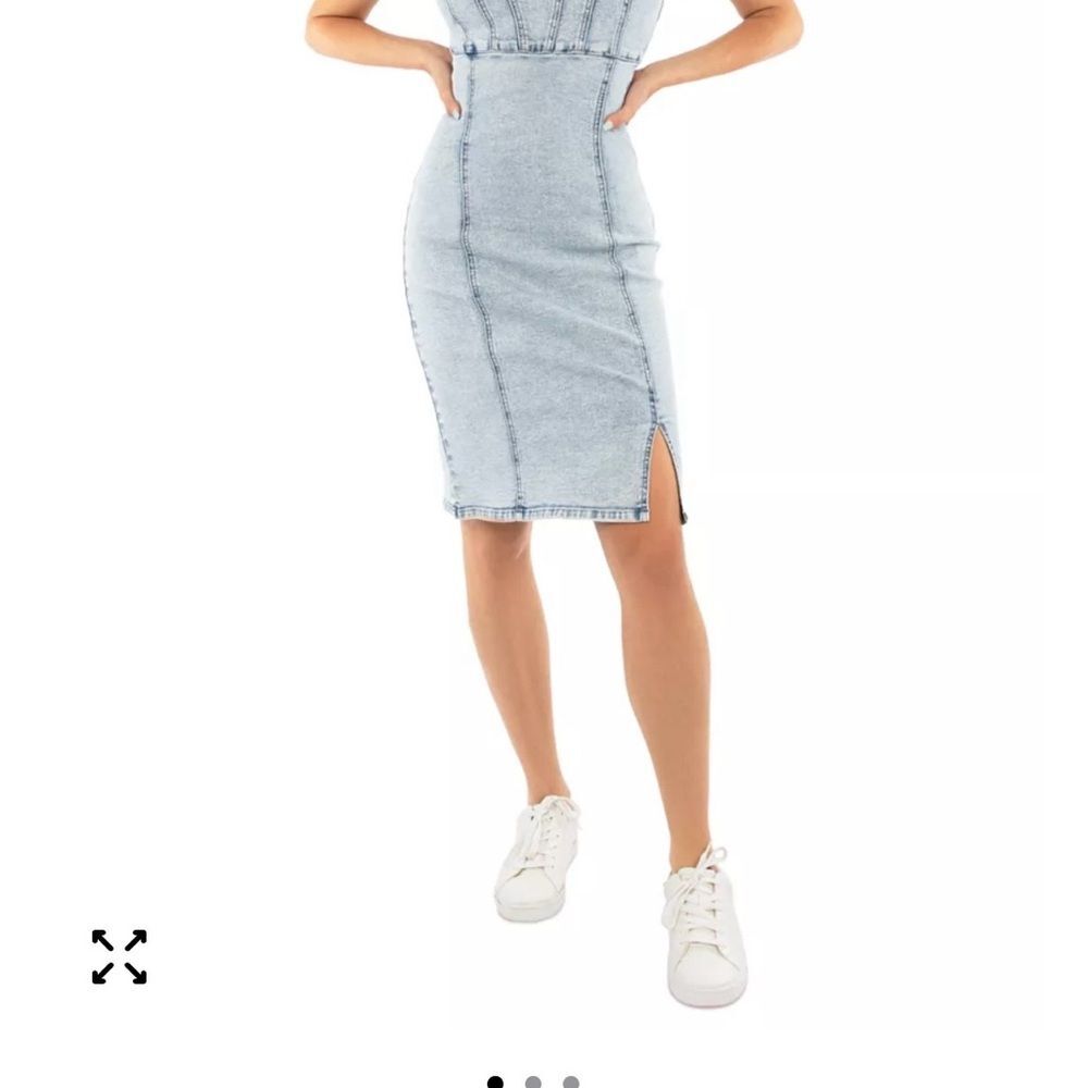 NEW Rewash Women's Bustier Front-Slit Midi Denim Dress XS Stonewash Blue Zipper
